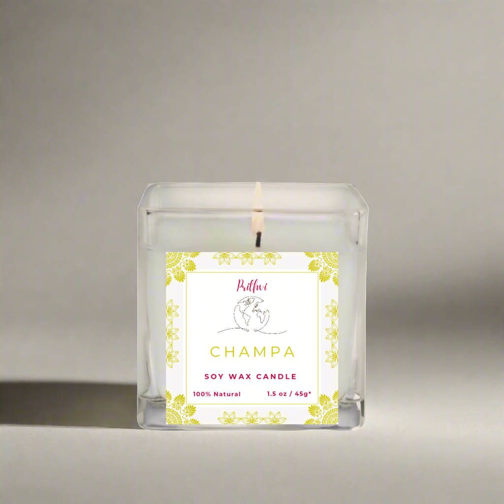 Prithvi Handmade Soy Wax Candle with "Champa" Fragrance (45g/1.5oz, 8-10 Hours Burn Time)