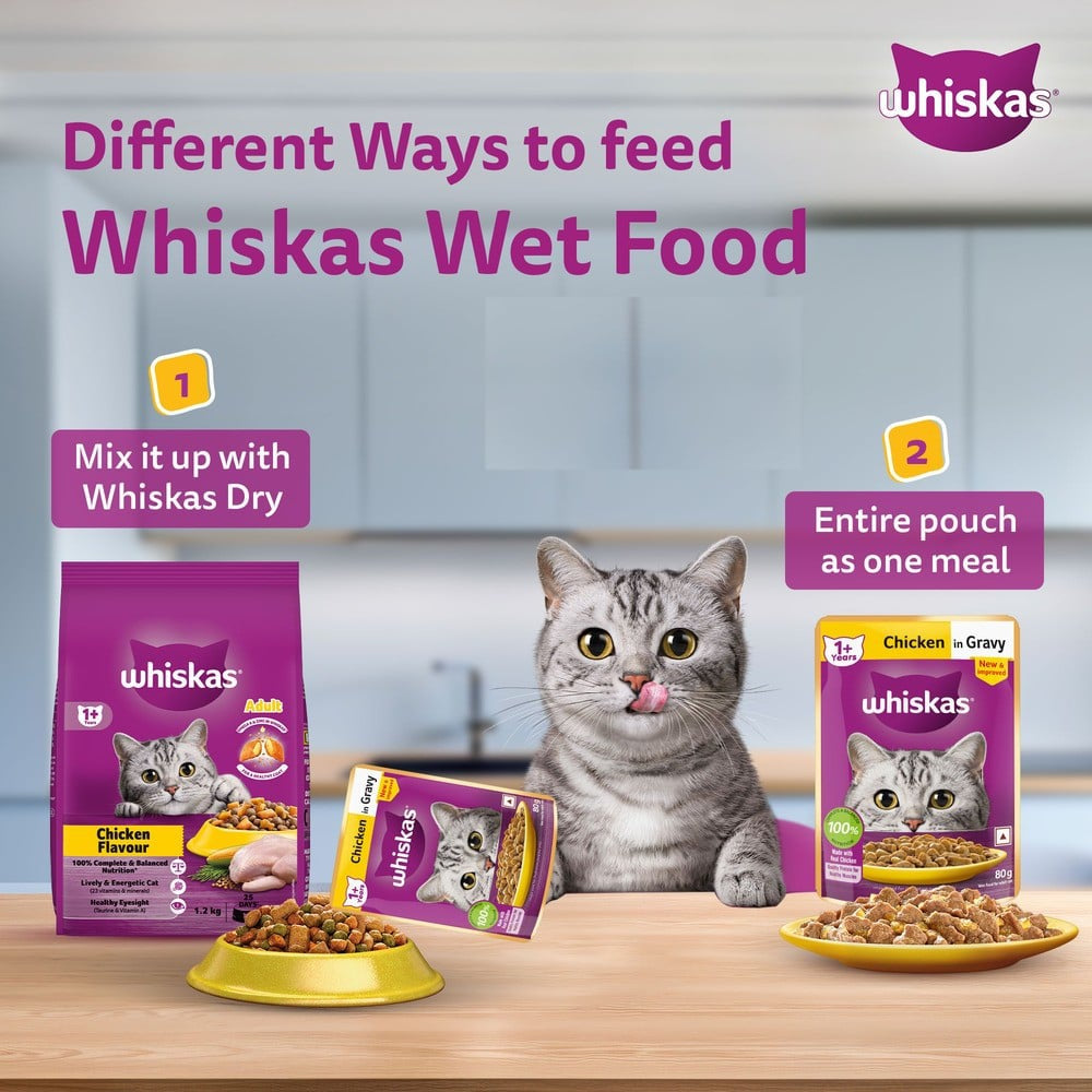 Whiskas Adult Wet Cat Food -Chicken in Gravy (1+ Years) : 14 x 80 g