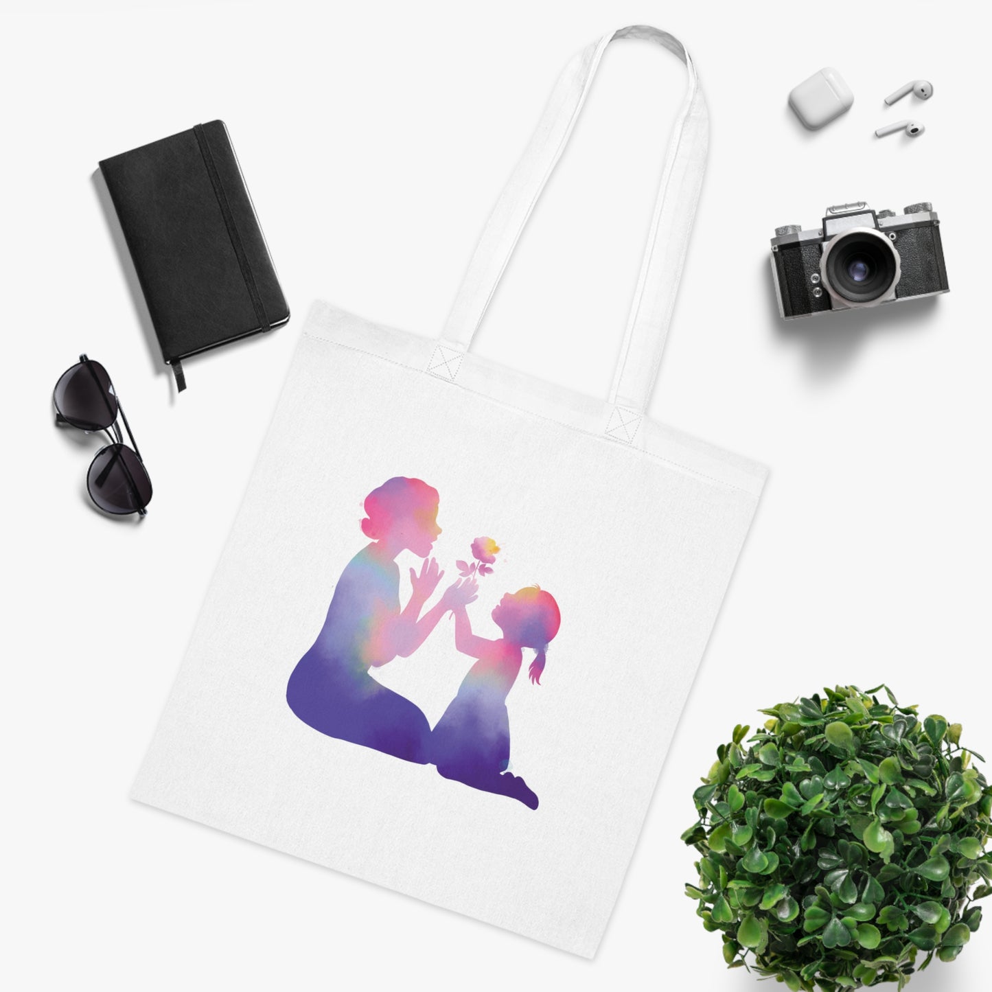 Mother and Daughter Love: Printed Canvas Tote Bag