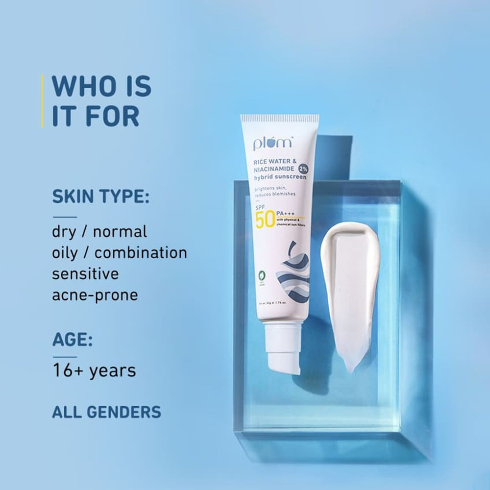 Plum Rice Water & Niacinamide Hybrid Sunscreen (SPF 50, PA +++) : 50 g