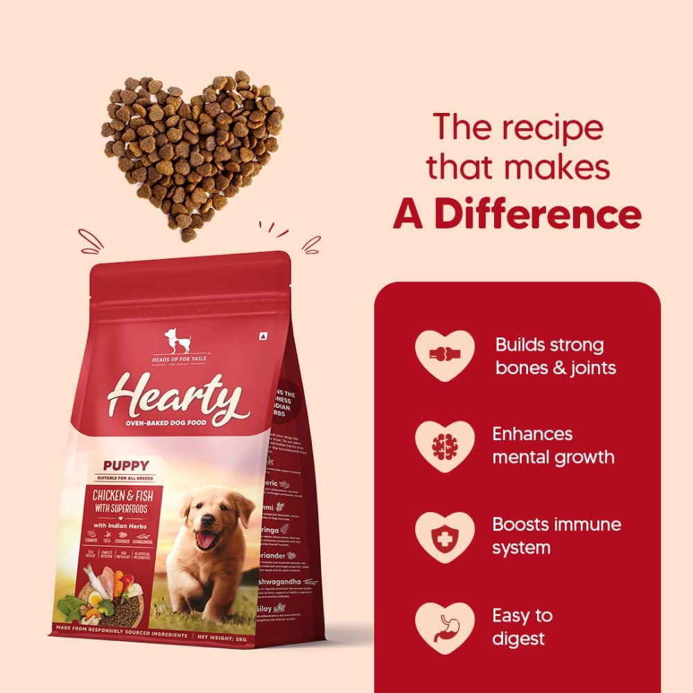 HUFT Heart Oven Baked Dry Dog Food for Puppies with Chicken, Fish & Indian Herbs : 2 kg