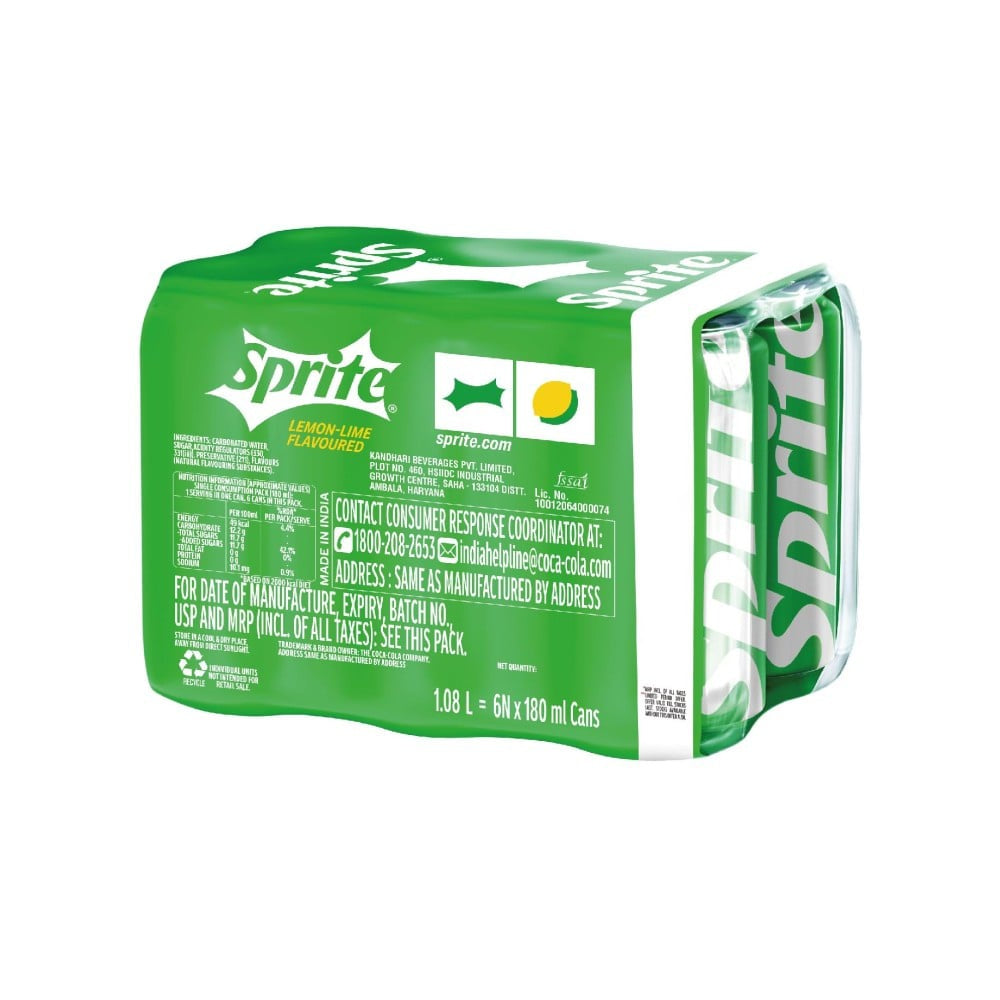 Sprite Lemon-Lime Flavoured Soft Drink Buy 5 Get 1 Free : 1 pack (6 x 180 ml)