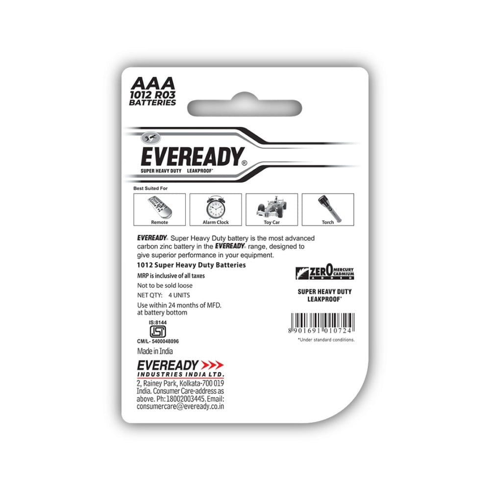 Eveready AAA Carbon Zinc Battery : 4 units