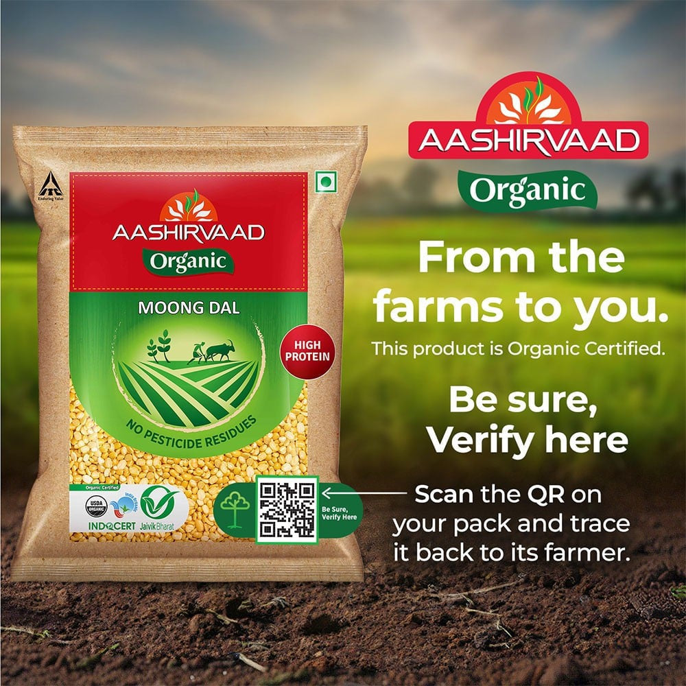 Aashirvaad 100% Organic Moong Dal (Dhuli) : 500 g