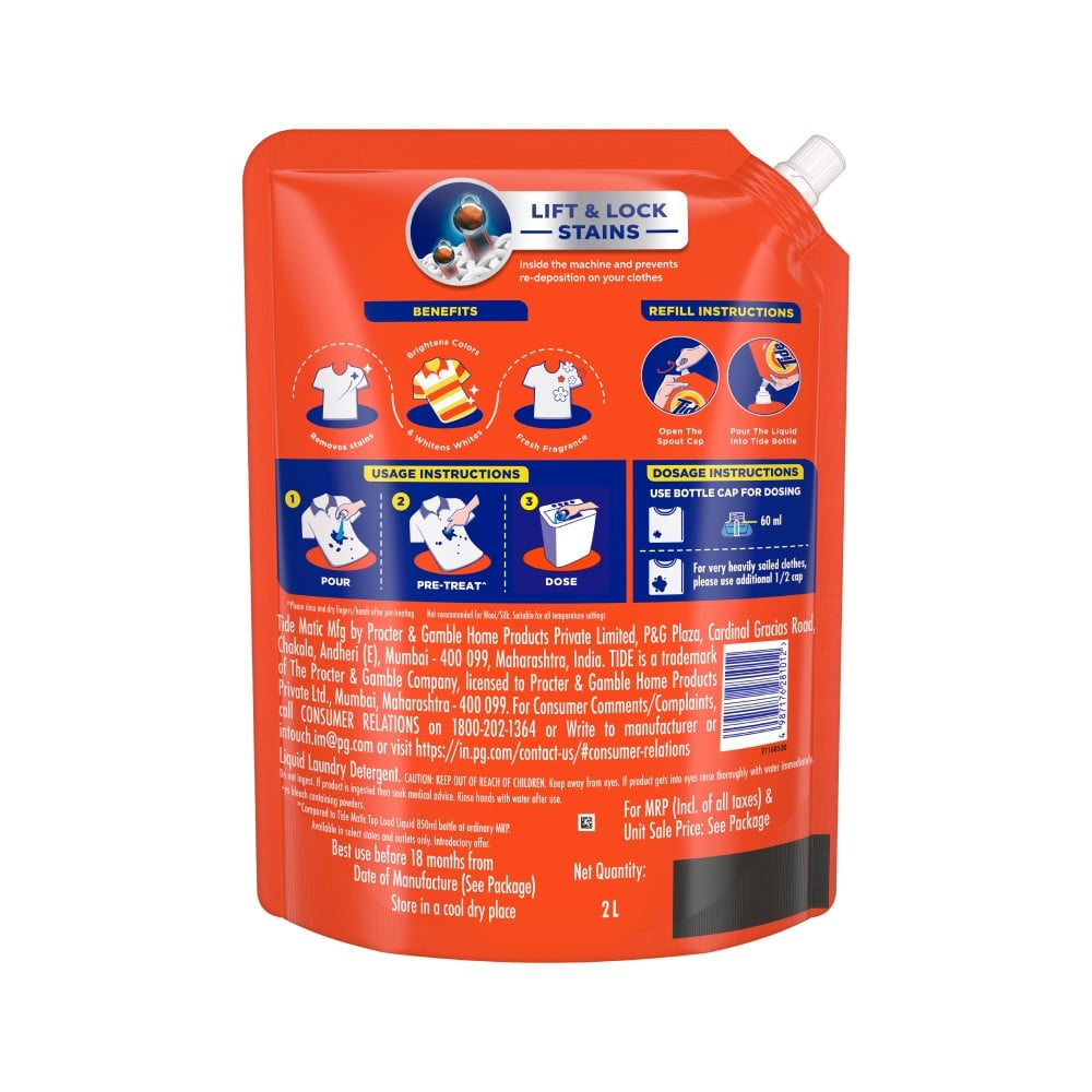 Tide Matic Semi-Auto & Hand Wash Liquid Detergent : 2 ltr