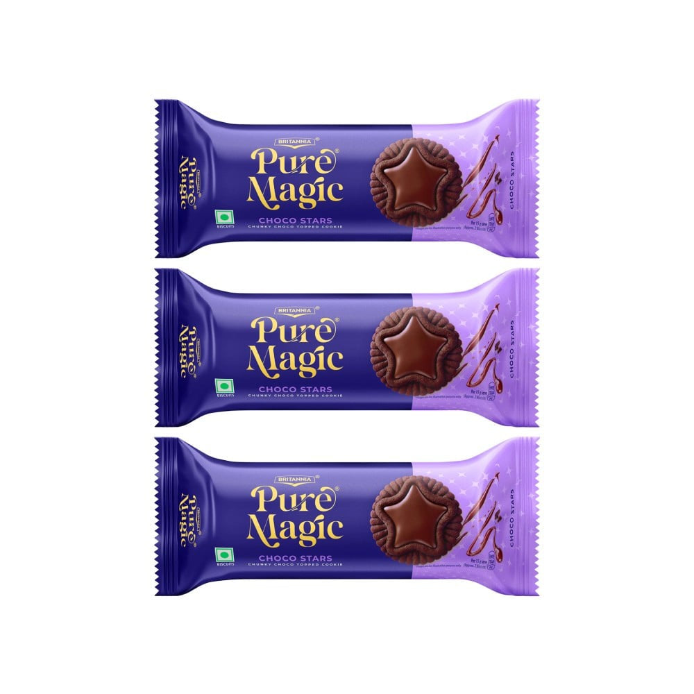 Britannia Pure Magic Choco Stars Chunky Chocolate Topped Cookies - Pack of 3 : 3 x 68.9 g