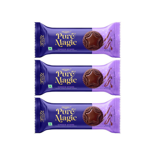 Britannia Pure Magic Choco Stars Chunky Chocolate Topped Cookies - Pack of 3 : 3 x 68.9 g