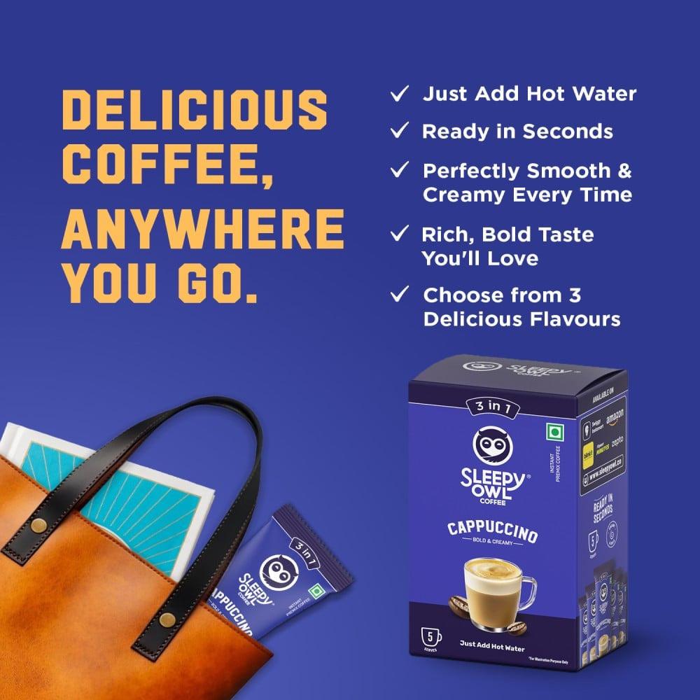 Sleepy Owl Cappuccino Instant Coffee Premix (3 in 1) : 5 x 20 g