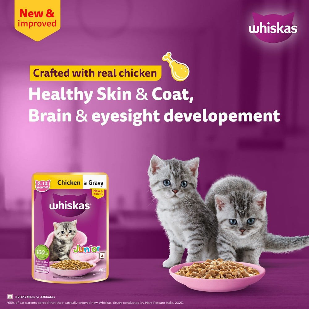 Whiskas Kitten Wet Wet Kitten Food -Chicken in Gravy (2-12 Months) - Pack of 3 : 3 x 80 g