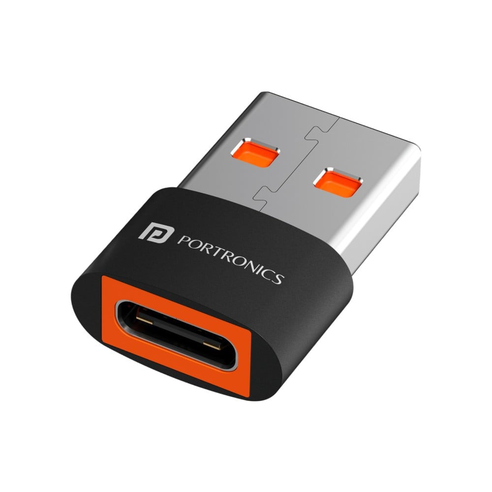 Portronics Bridge X Type C Female to USB Male OTG Converter (Black & Orange) : 1 unit