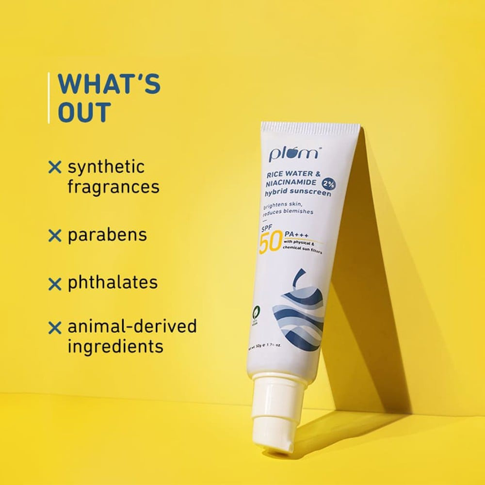 Plum Rice Water & Niacinamide Hybrid Sunscreen (SPF 50, PA +++) : 50 g