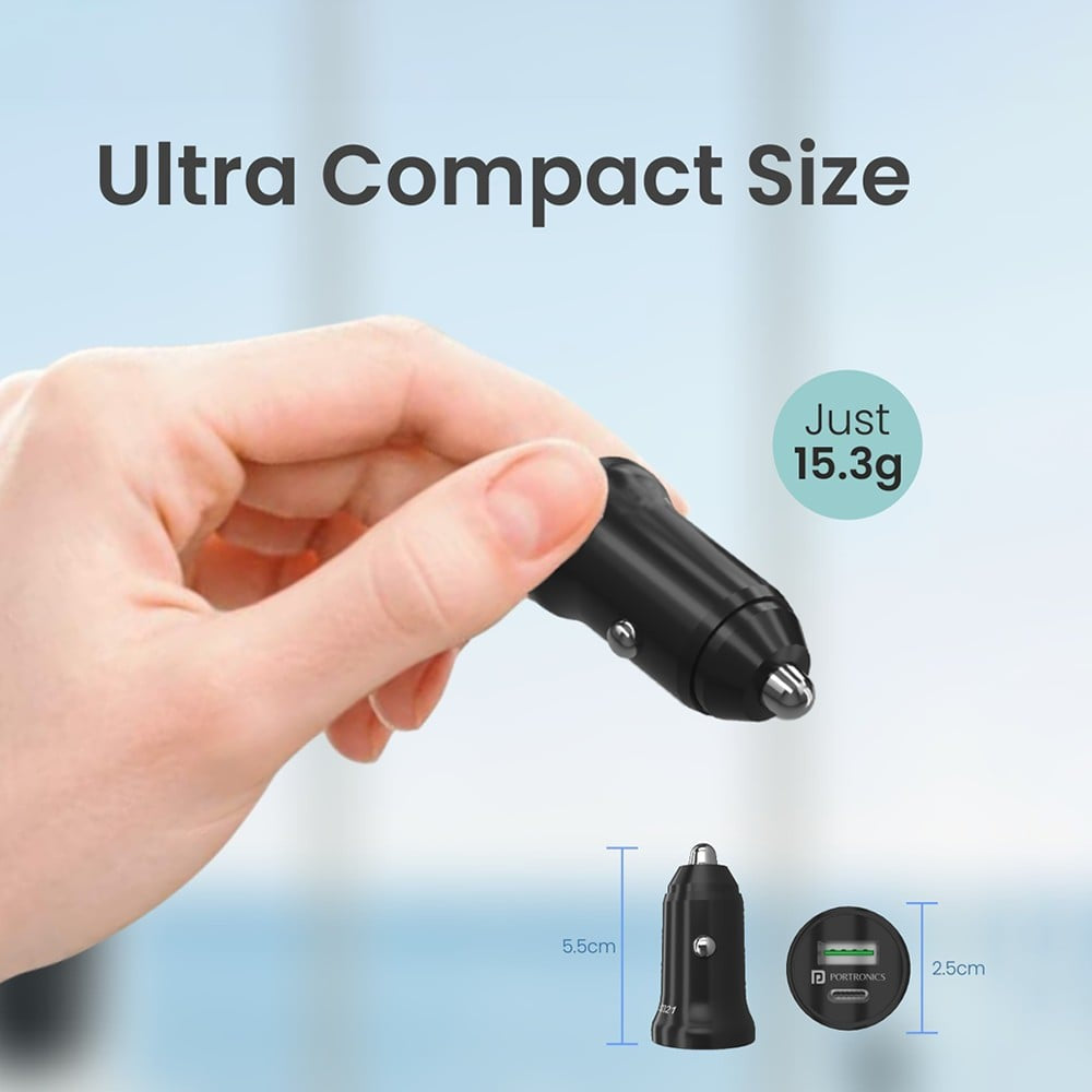 Portronics Car Charger (Power mini with Dual Output, Fast Charging - Type C PD 38W + USB) : 1 piece