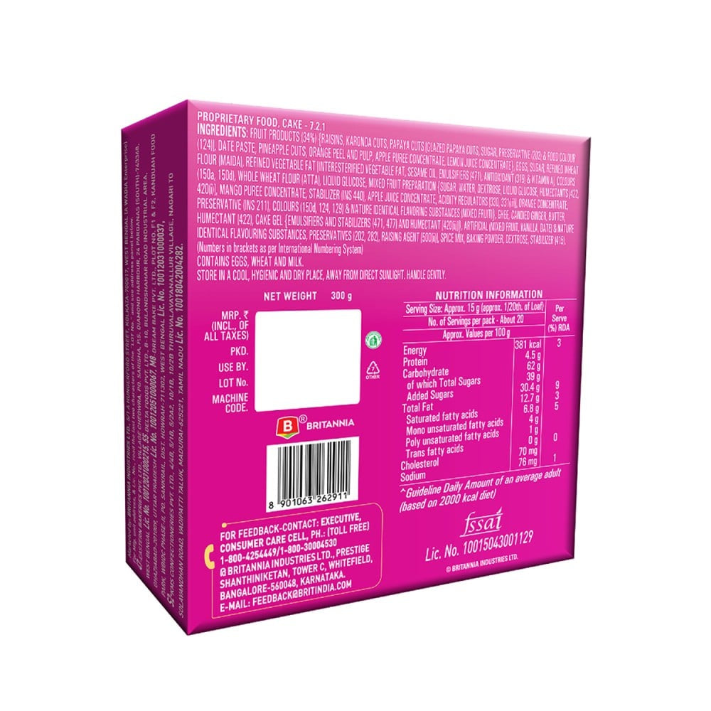 Britannia Delight Plum Cake (Contains Egg) : 300 g