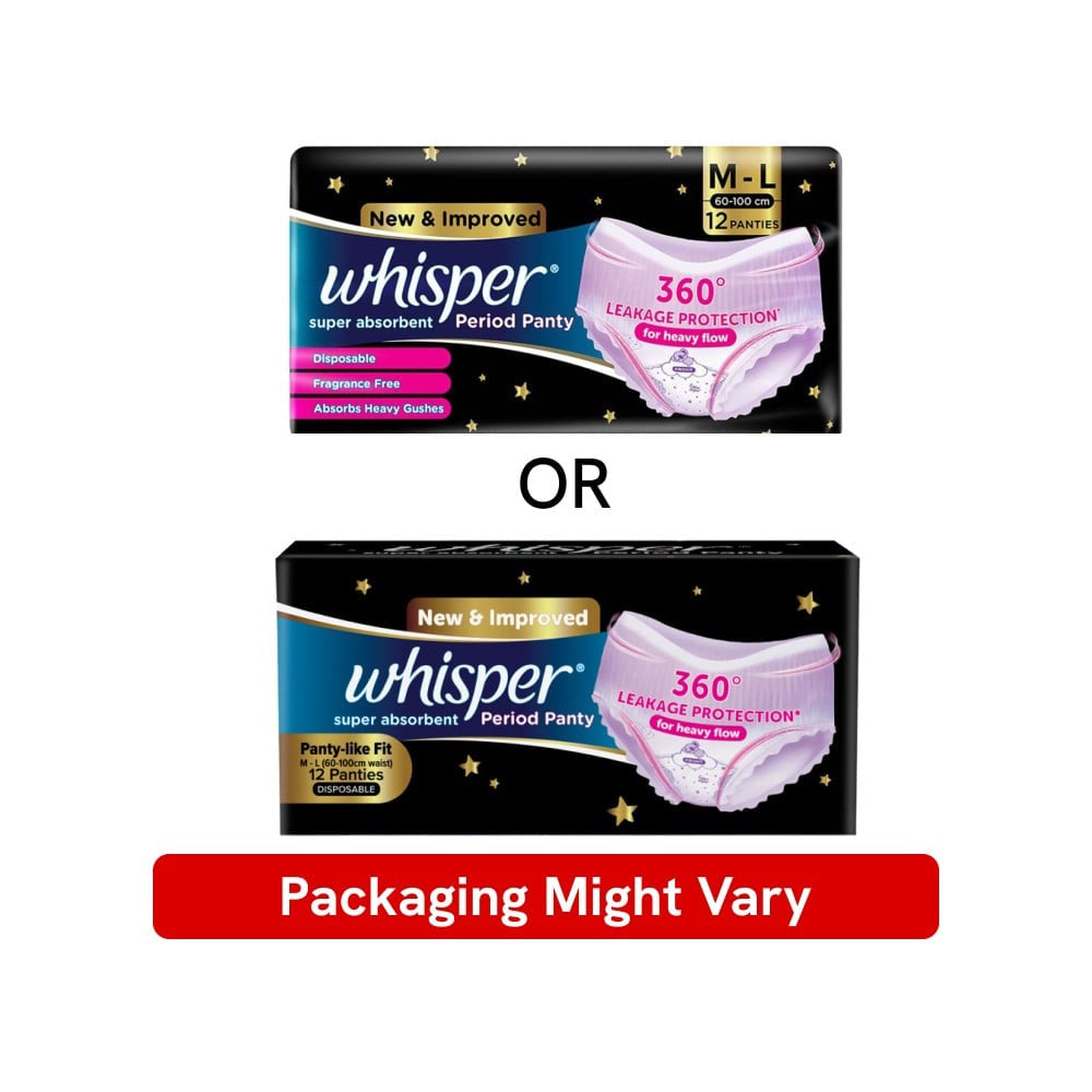 Whisper Super Absorbent Period Panty (M-L) : 1 pack (12 pieces)