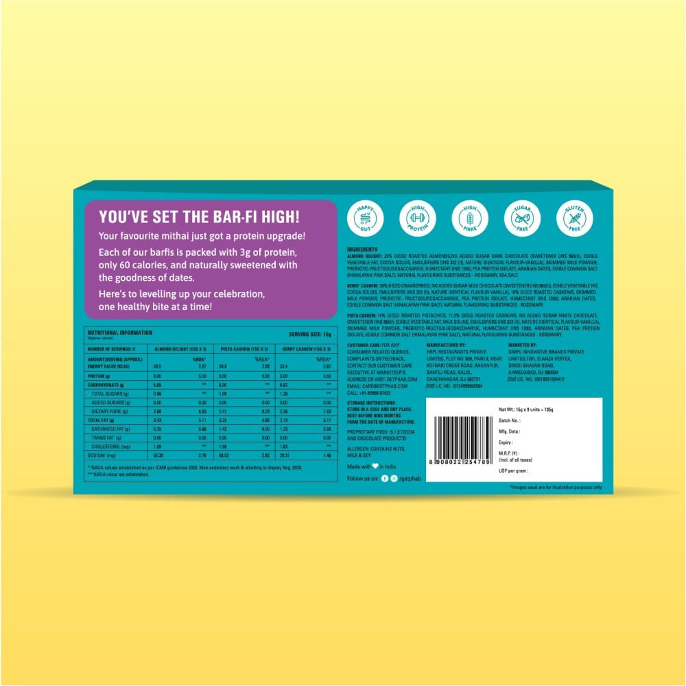 Nutty Protein Barfi Fitness Gift Box by Phab : 1 pack (9 pieces)