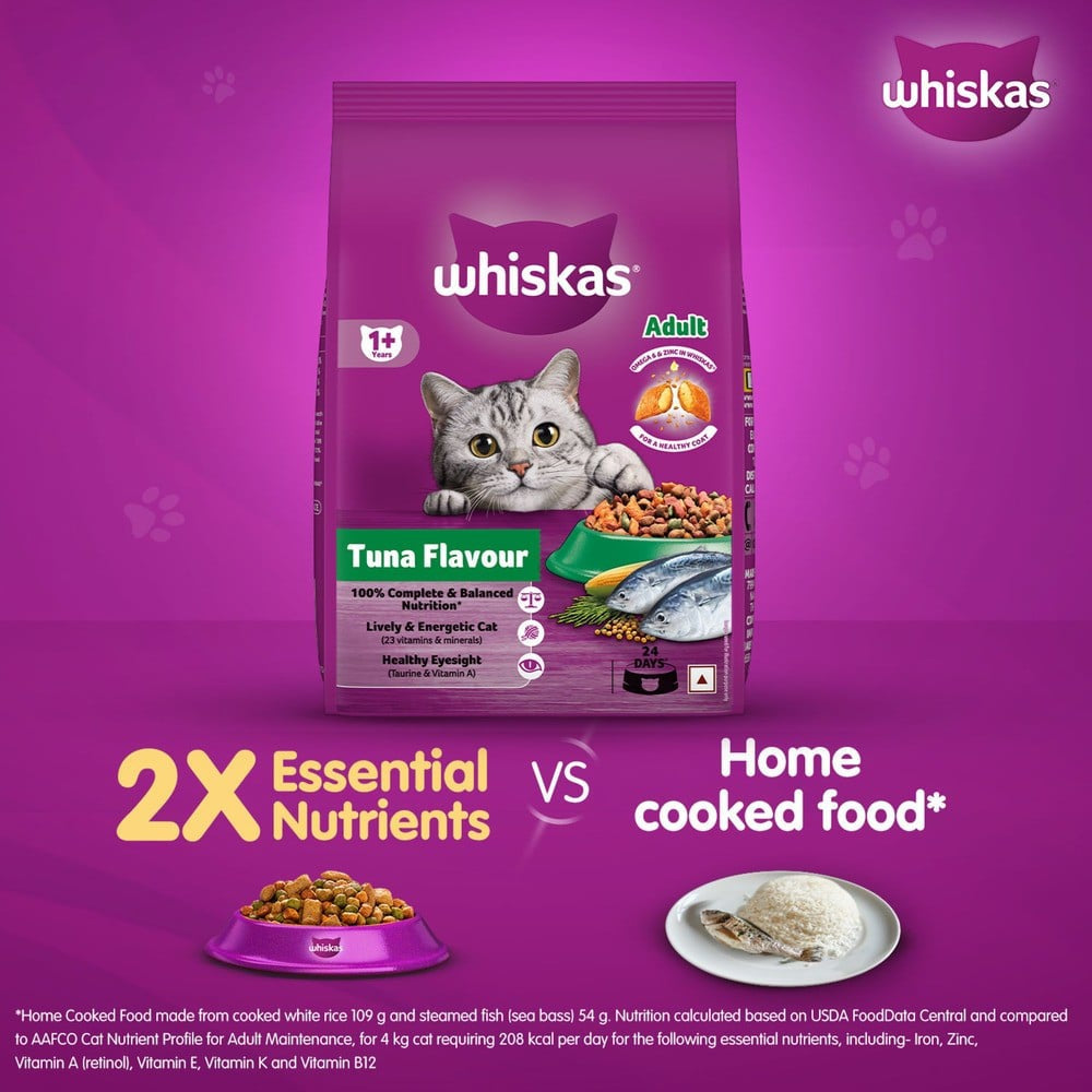 Whiskas Adult Dry Cat Food -Tuna Flavour (1+ Years) - Pack of 2 : 2 x 3 kg