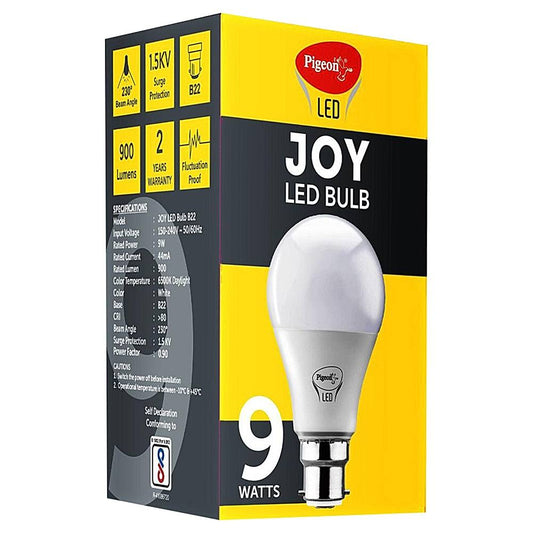 Pigeon White LED Bulb – 9W, Daylight, 230° Beam Angle, B22 Base