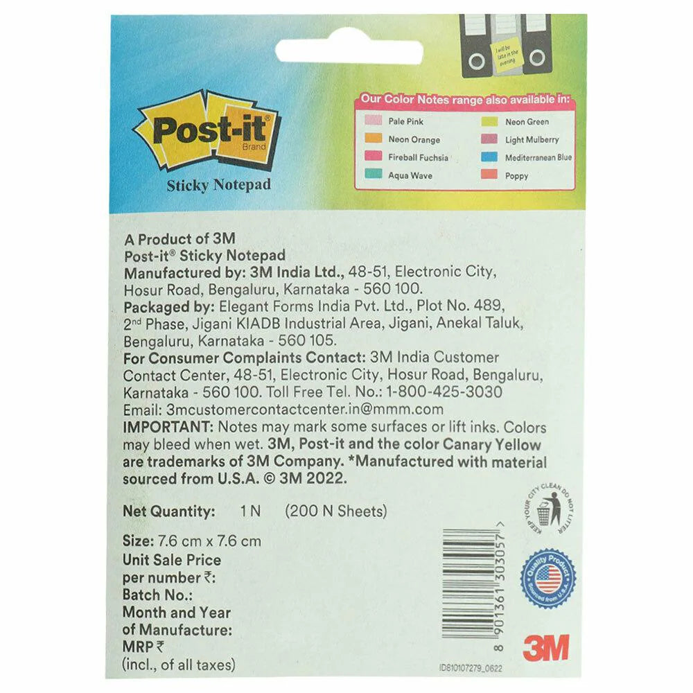 3M Post-It Assorted Cube Paper Sticky Note Pad 200 Sheets (7.6 cm x 7.6 cm)