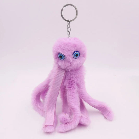 Fluffy Octopus Keychain - Purple