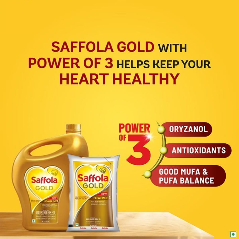 Saffola Gold Power of 3 Refined Blended Cooking Oil : 3 ltr
