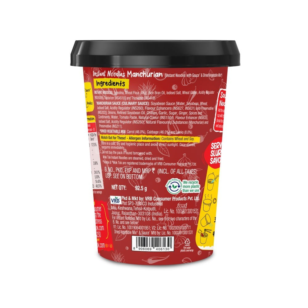 Wok Tok by Veeba Manchurian Instant Cup Noodles : 92.5 g