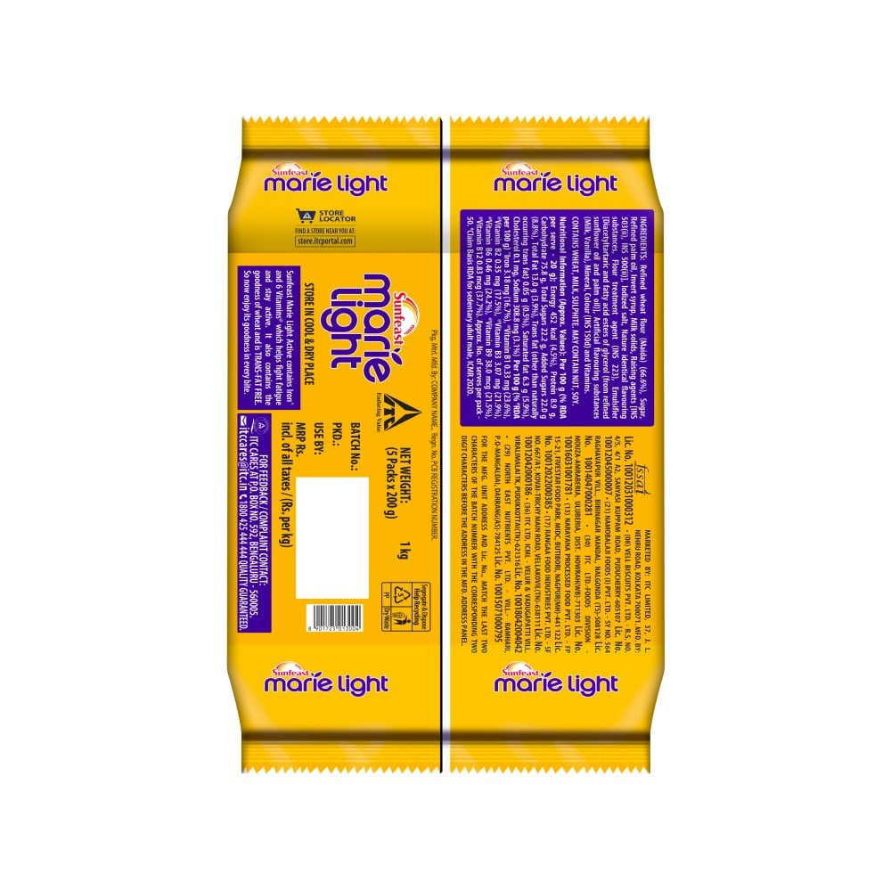 Sunfeast Marie Light Active Marie Biscuits 956 g - Pack of 2 : 2 x 956 g