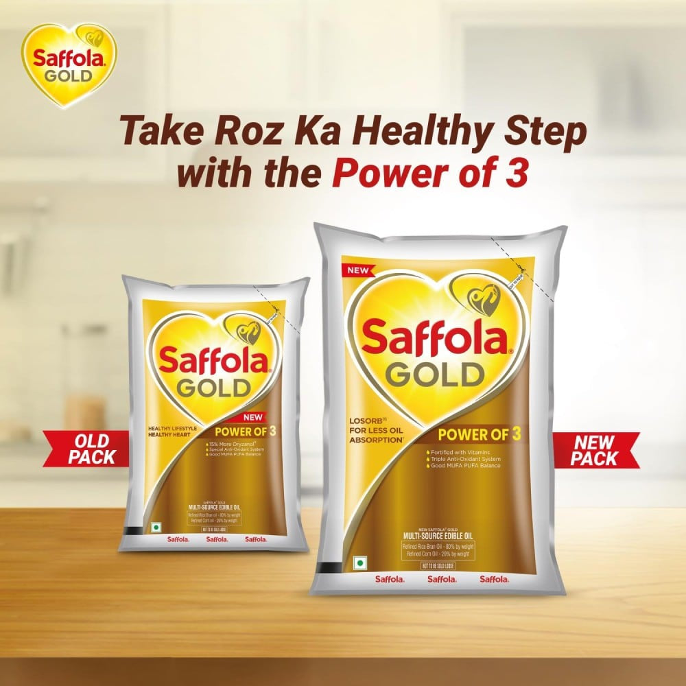 Saffola Gold Power of 3 Refined Blended Cooking Oil : 1 ltr
