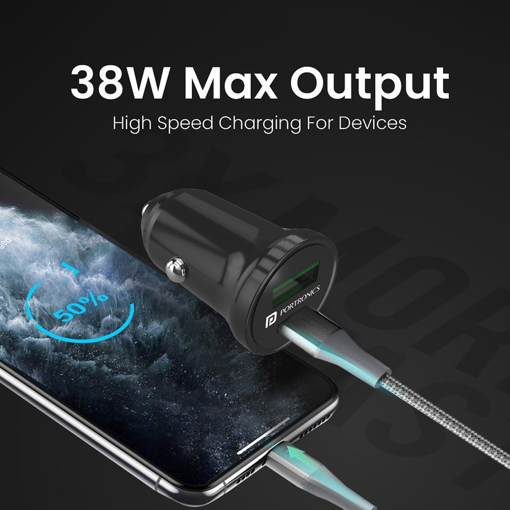 Portronics Car Charger (Power mini with Dual Output, Fast Charging - Type C PD 38W + USB) : 1 piece