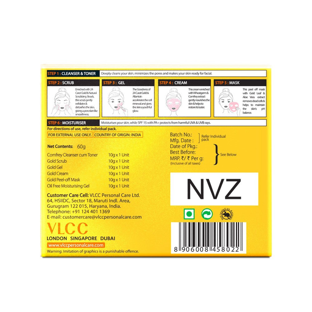 VLCC Gold Facial Kit For Luminous & Radiant Complexion : 60 g