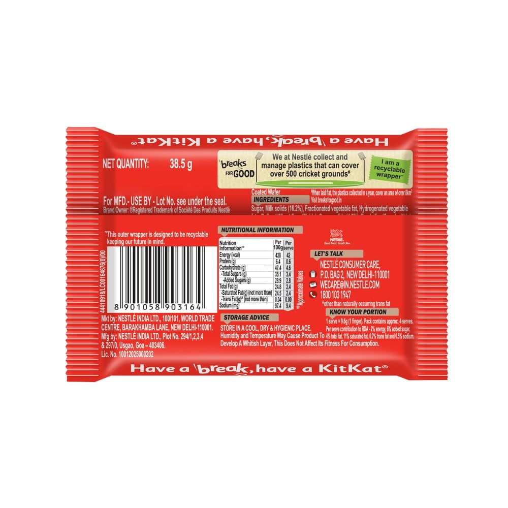 Nestle KitKat Love Break, 4 Fingers Wafer Chocolate Bar : 38.5 g