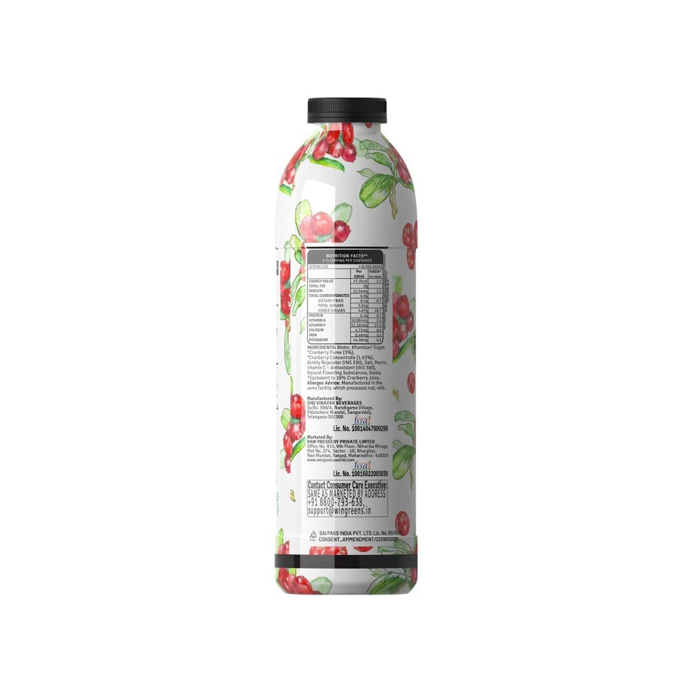 Raw Pressery Refreshers Cranberry Juice : 750 ml