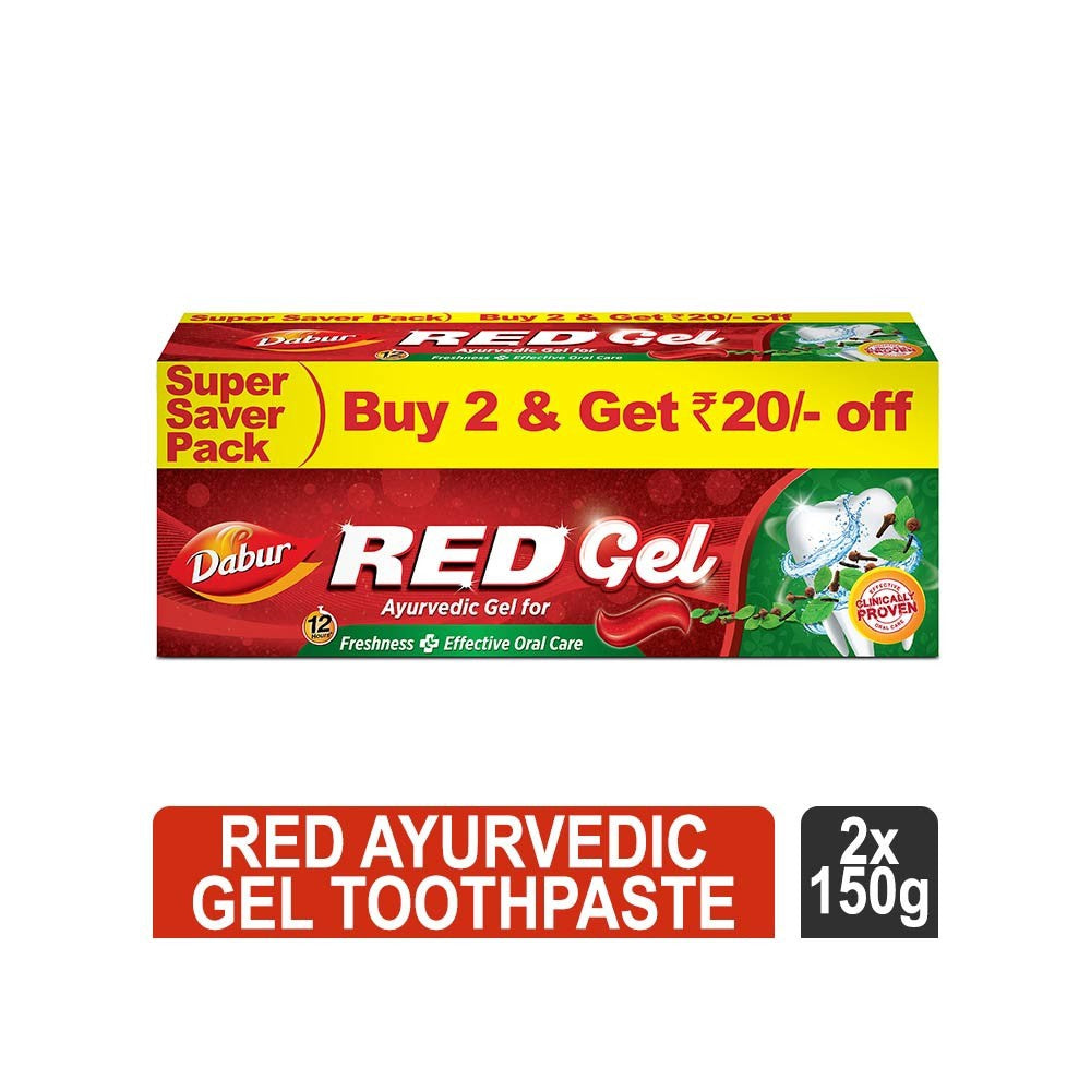 Dabur Red Gel Toothpaste for effective Oral Care : 2 x 150 g