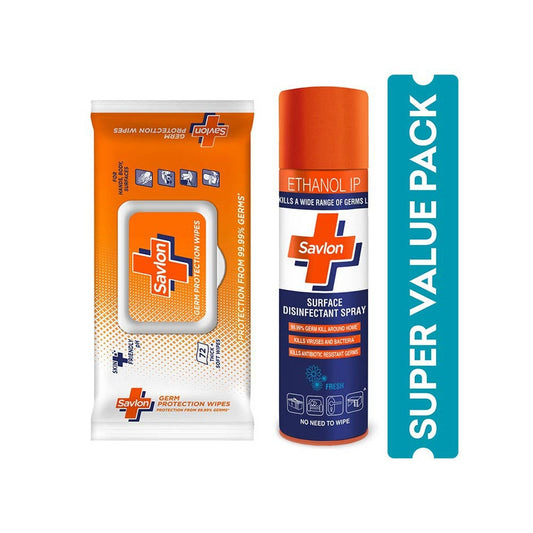 Savlon Germ Protection Multipurpose Wipes + Surface Disinfectant Spray Combo : 72 units + 170 g