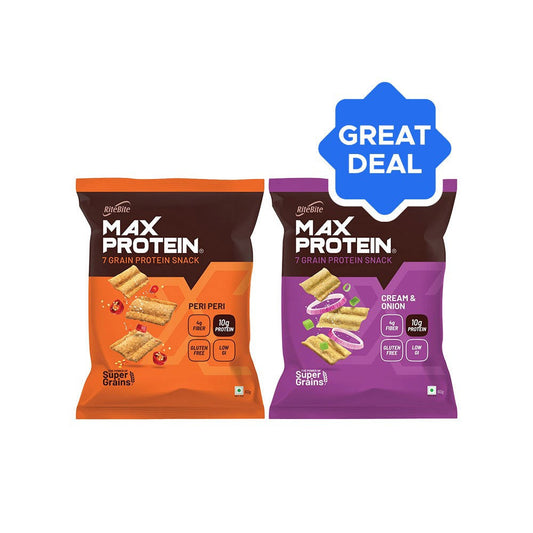 RiteBite Max Protein Cream & Onion Chips + Max Protein Peri Peri Chips Combo : 60 g + 60 g