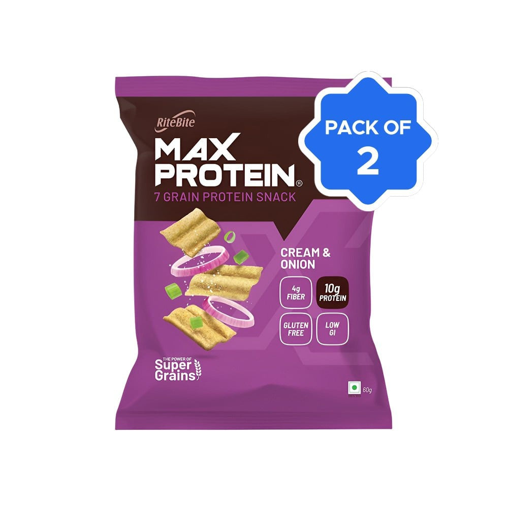 RiteBite Max Protein Cream & Onion Chips - Pack of 2 : 2 x 60 g