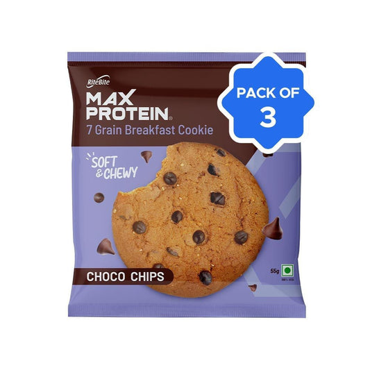 RiteBite Max Protein Choco Chips Cookies - Pack of 3 : 3 x 55 g