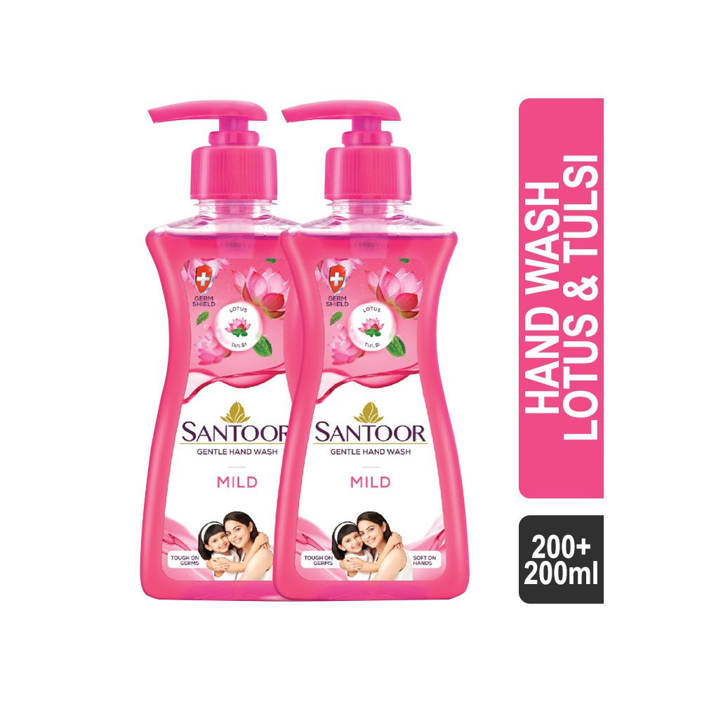 Santoor Mild Hand Wash Lotus & Tulsi - Buy 1 Get 1 Free : 200 ml + 200 ml