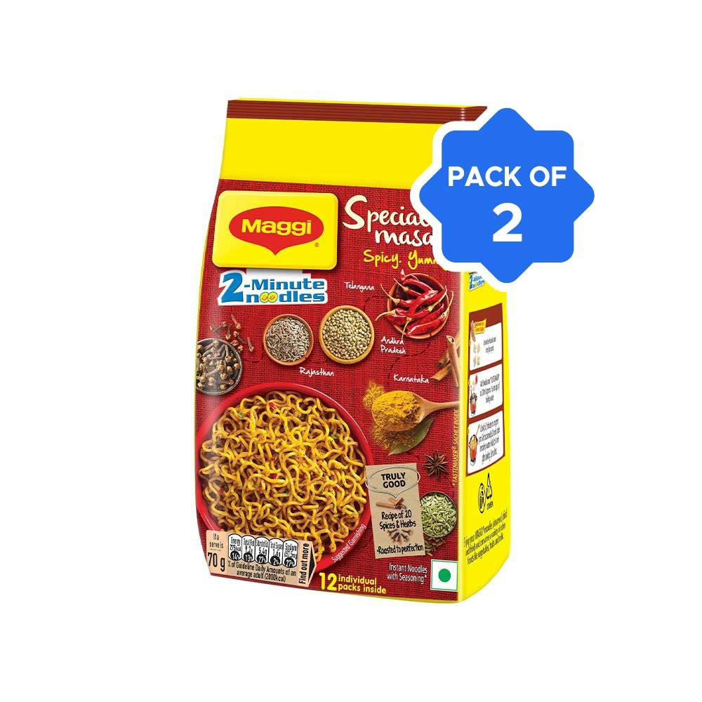 Maggi Special Masala Spicy Instant Noodles - Pack of 12 : 2 x 12 x 70 g