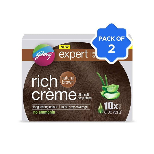 Godrej Expert Rich Hair Colour for Women & Men (Natural Brown) - Pack of 2 : 2 x 4 x (20 g + 20 ml)