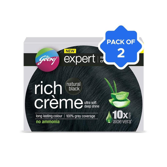 Godrej Expert Rich Hair Colour for Women & Men (Natural Black) - Pack of 2 : 2 x 1 pack (80 g + 80 ml)