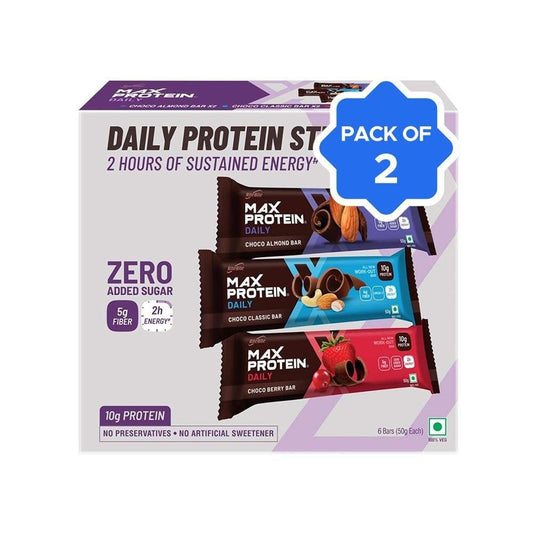 RiteBite Max Protein Daily Protein Bar (Assorted) - Pack of 2 : 2 x 1 pack (6 x 50 g)