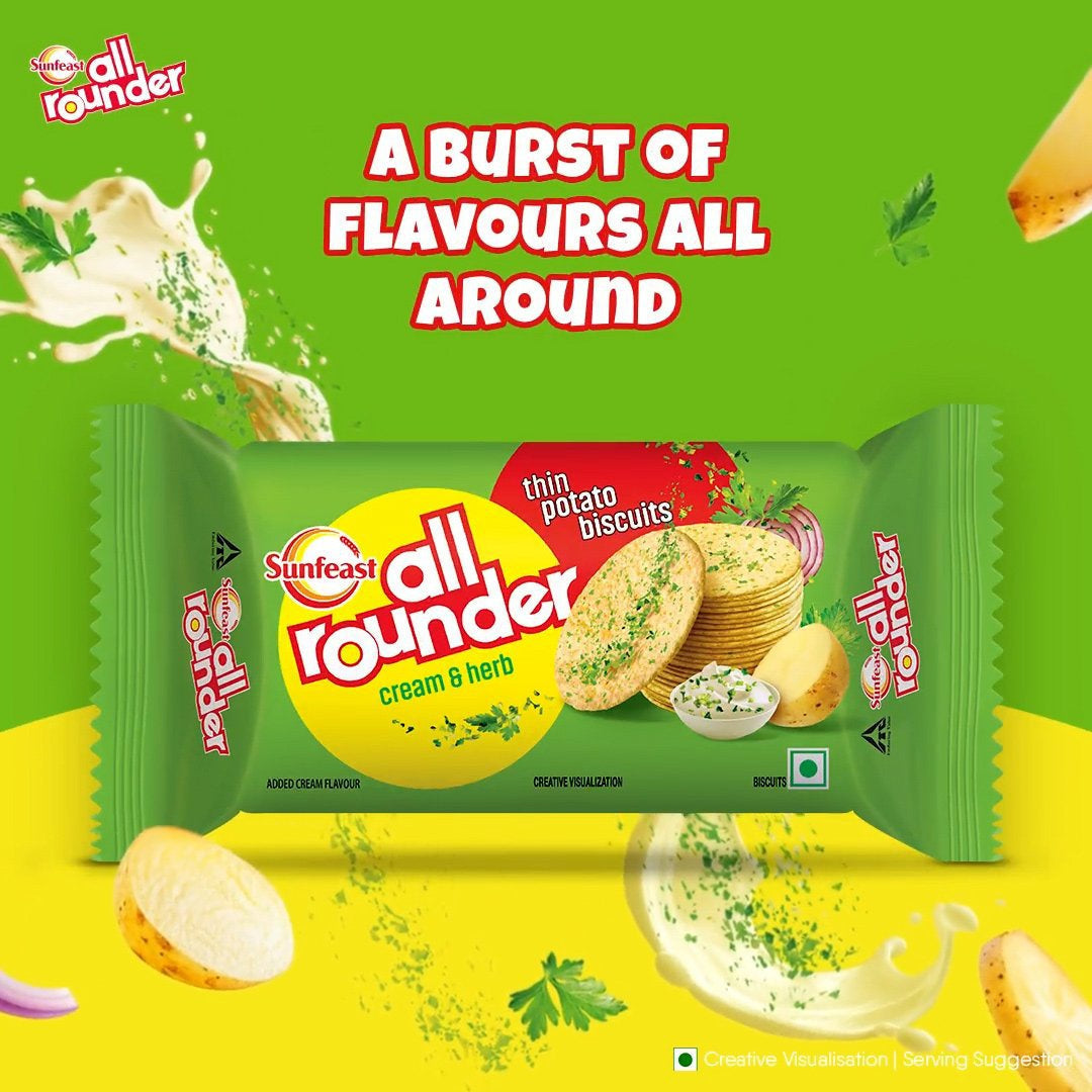 Sunfeast All Rounder Potato Biscuits with Cream & Herb Flavour : 1 pack (4 pieces X 70.5 g)