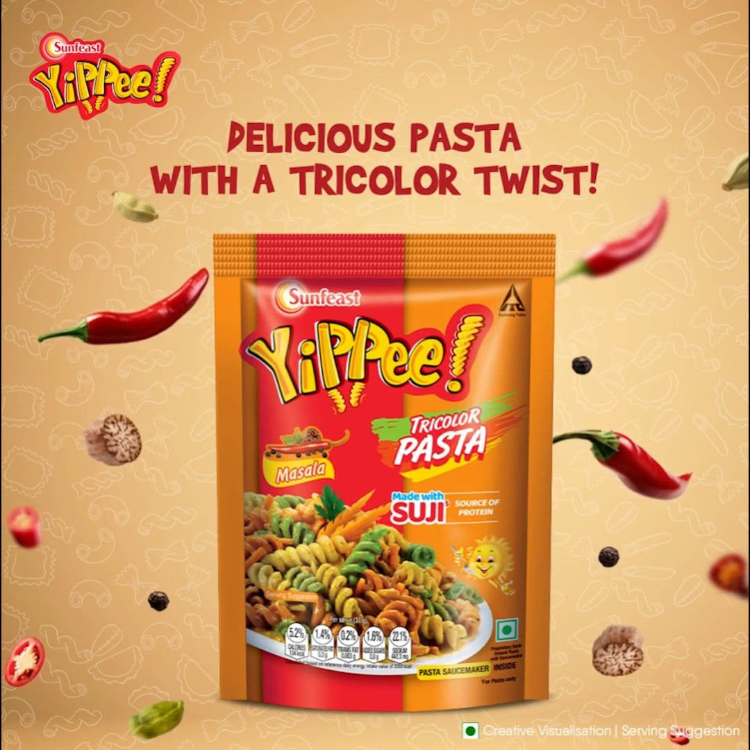 Yippee Tricolor Instant Pasta - Masala : 65 g