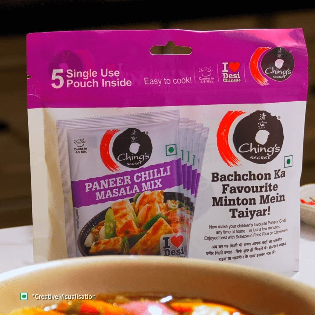 Ching's Secret Paneer Chilli Masala Instant Mix - 5 Single Use Pouches : 5 x 20 g