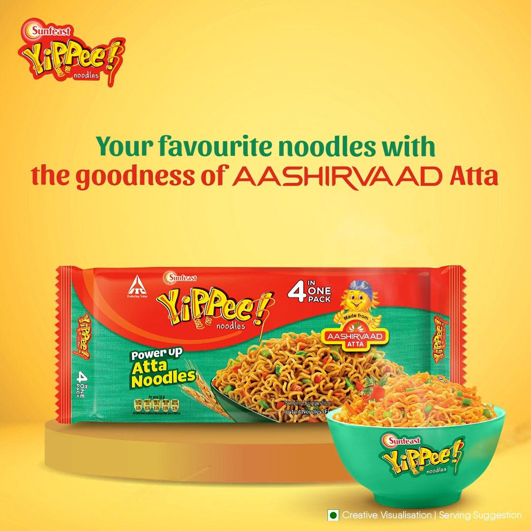 Yippee Power up Atta Instant Noodles Made from Aashirvaad Atta : 280 g