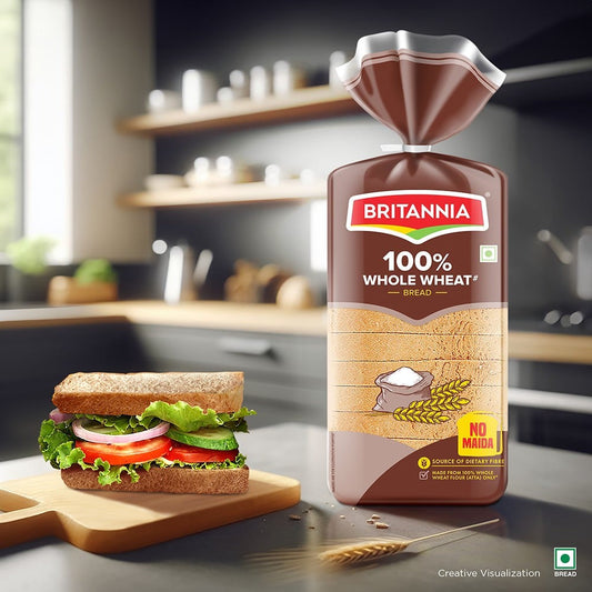 Britannia 100% Whole Wheat Bread (No Maida) : 400 g