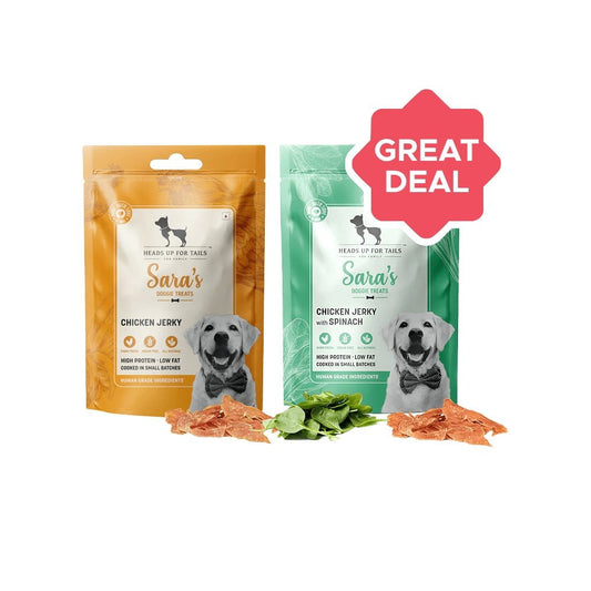 HUFT Sara's Chicken Jerky Treat With High Protein + Sara's Chicken Jerky with Spinach Combo : 70 g + 70 g