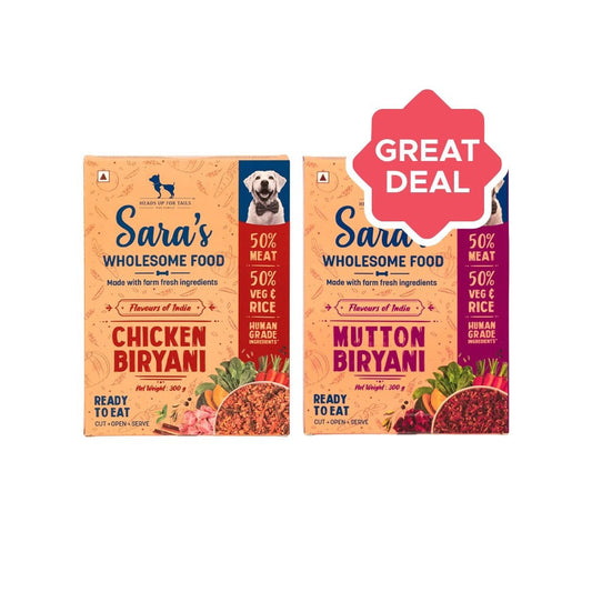 HUFT Sara's Wholesome Food Chicken Biryani Dog Food + Sara's Wholesome Food Mutton Biryani Dog Food Combo : 300 g + 300 g