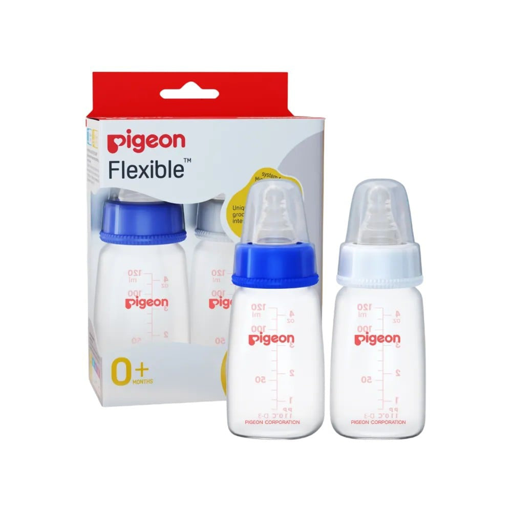 Pigeon Flexible PP Feeding Bottle (0+ months) (Blue & White) : 2 x 120 ml