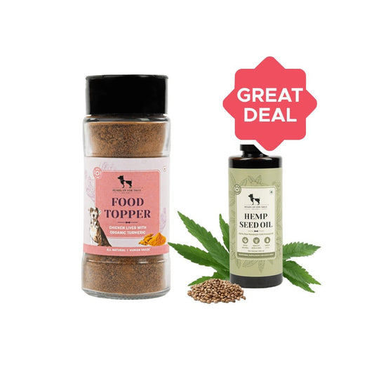 HUFT Multipurpose Hemp Seed Oil For Dog + Food Topper Chicken Liver With Organic Turmeric Dog Treat Combo : 200 ml + 70 g